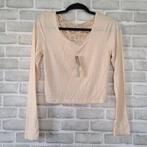 American Rag Cie Crochet Lace Inset Long Sleeve Tshirt Boho Staple NEW Medium